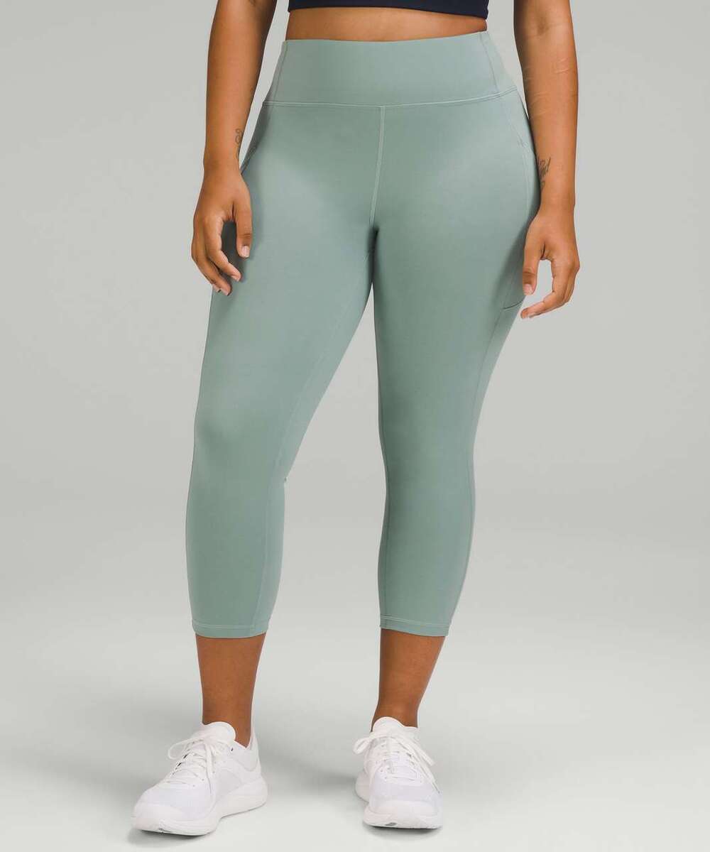Lululemon Invigorate High Rise Crop 23 Sage Green Leggings with Pockets Sz 10